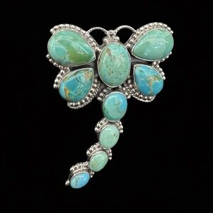 Genuine King Man Turquoise Dragonfly statement ring set in Sterling silver
